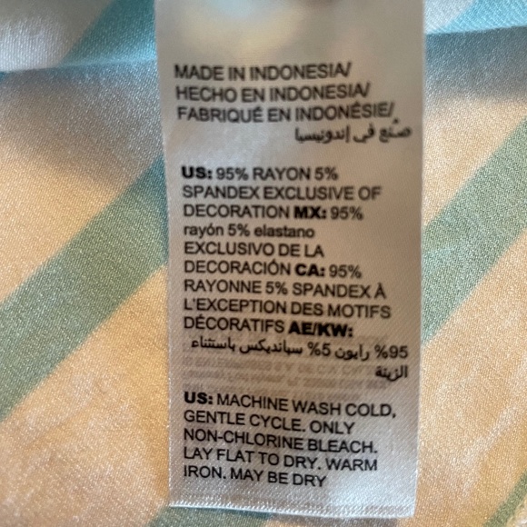 Chicos Square Neck 3/4 Sleeve Top, Aqua and White Stripes Large - Picture 5 of 6